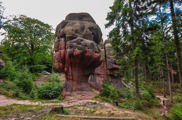 Eine große Felsformation im Wald